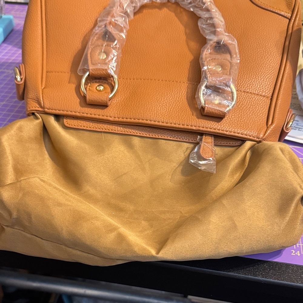 Danbury Mint NWT Tan and Brown Personalized Satchel Initials AS - Picture 6 of 8